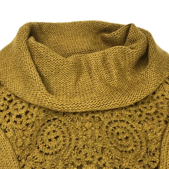 ANTHROPOLOGIE Angel of the North Turtleneck Cowl Neck Sweater Olive Green Brown.